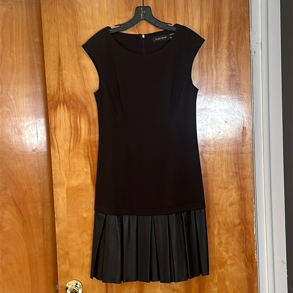 Ivanka Trump Black Sleeveless Dress with faux leather skirt size 8